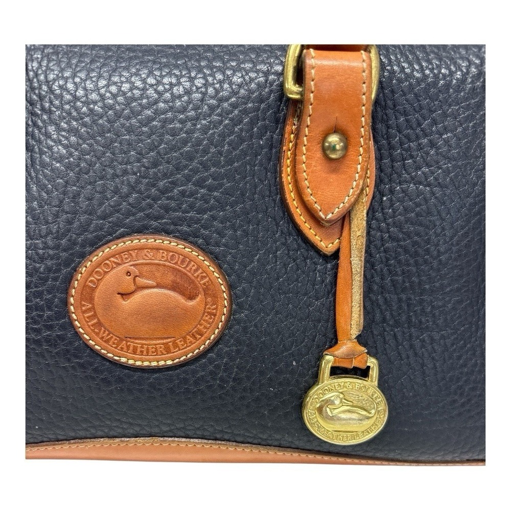 Vintage Dooney & Bourke Black & Tan Leather Satchel Bag + Strap Classic Preppy - Picture 3 of 16